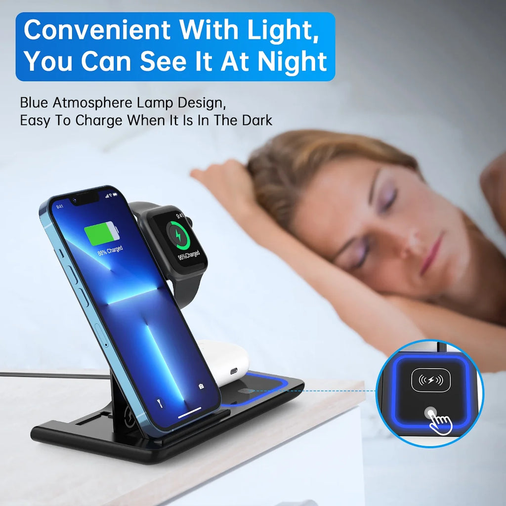 Wireless Charger, 18W Fast Iphone Charging Station Compatible for Iphone 17/16/15/14/13/12/11/Pro Max/Plus, 3 in 1 Wireless Charger Stand for Iwatch SE 11/10/9/8/7/6/5/4, Airpods Pro 2/3/4