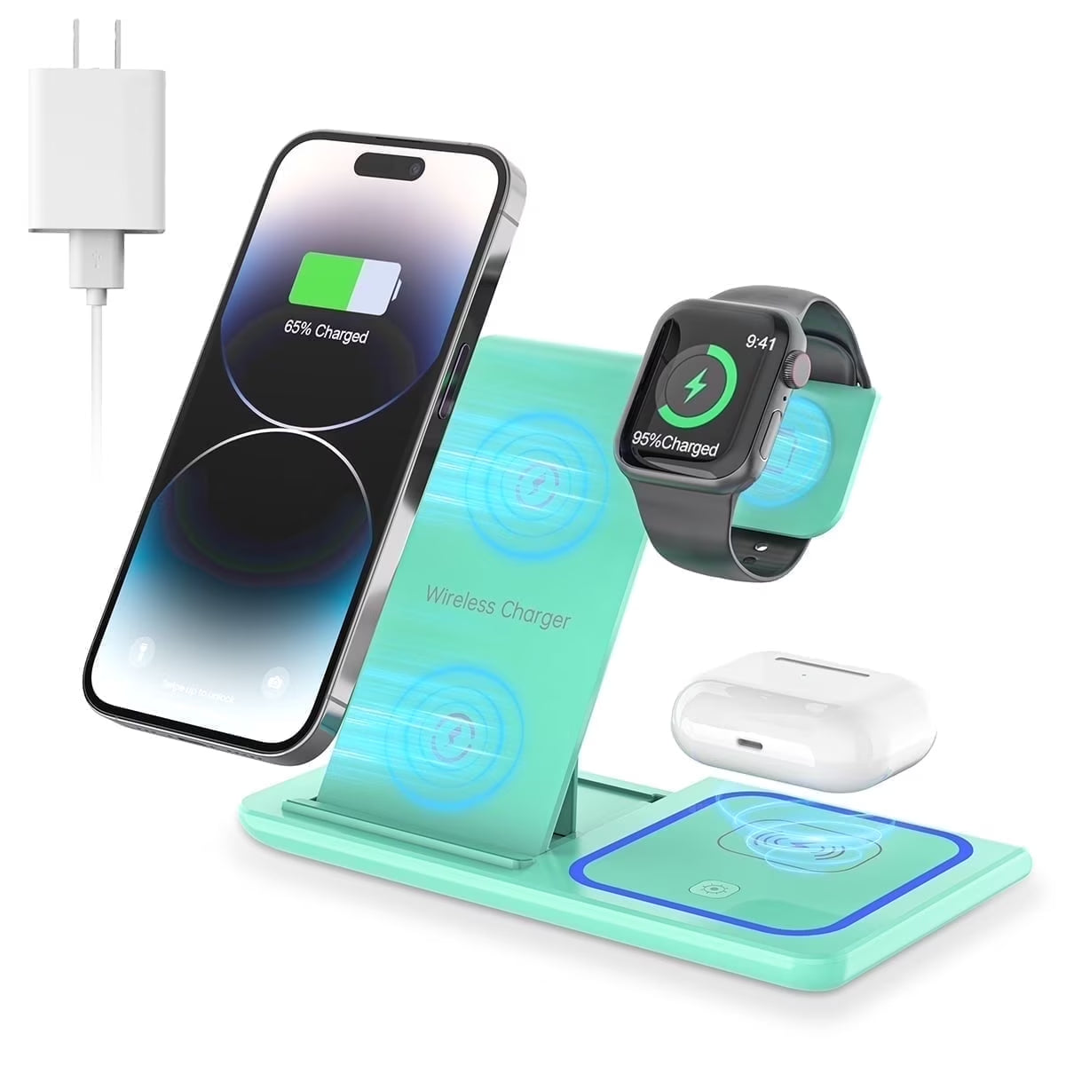 Wireless Charging Station, 3 in 1 Wireless Charger for Iphone 17/16/15/14/13/12/11/Pro/Pro Max/Xs, 18W Charging Dock for Iwatch Series 11 10 9 8 7 6 5 4 3 2, Airpods 4/3/2/Pro(Purple)